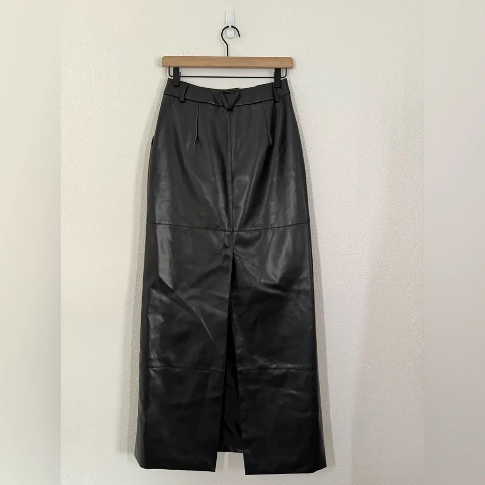 Nasty Gal Faux Leather Bonded Tailored Mid Rise Maxi Skirt in Black Size 2 NEW